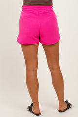 Fuchsia Drawstring Stripe Detail Maternity Shorts