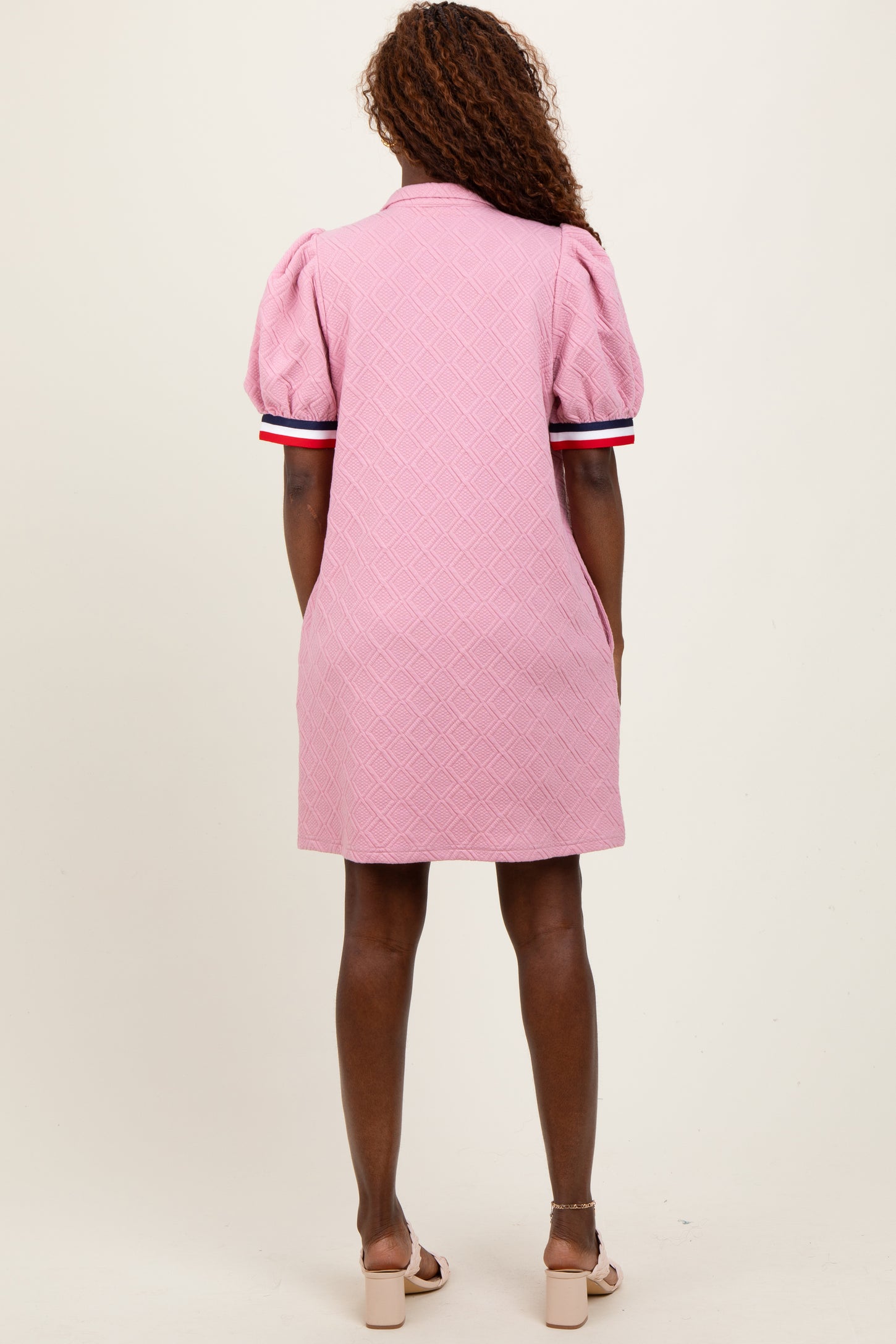 Pink Jacquard Zipper Collar Mini Dress