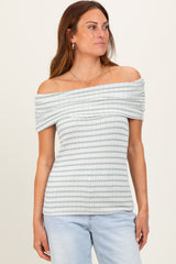 Sage Off The Shoulder Striped Top