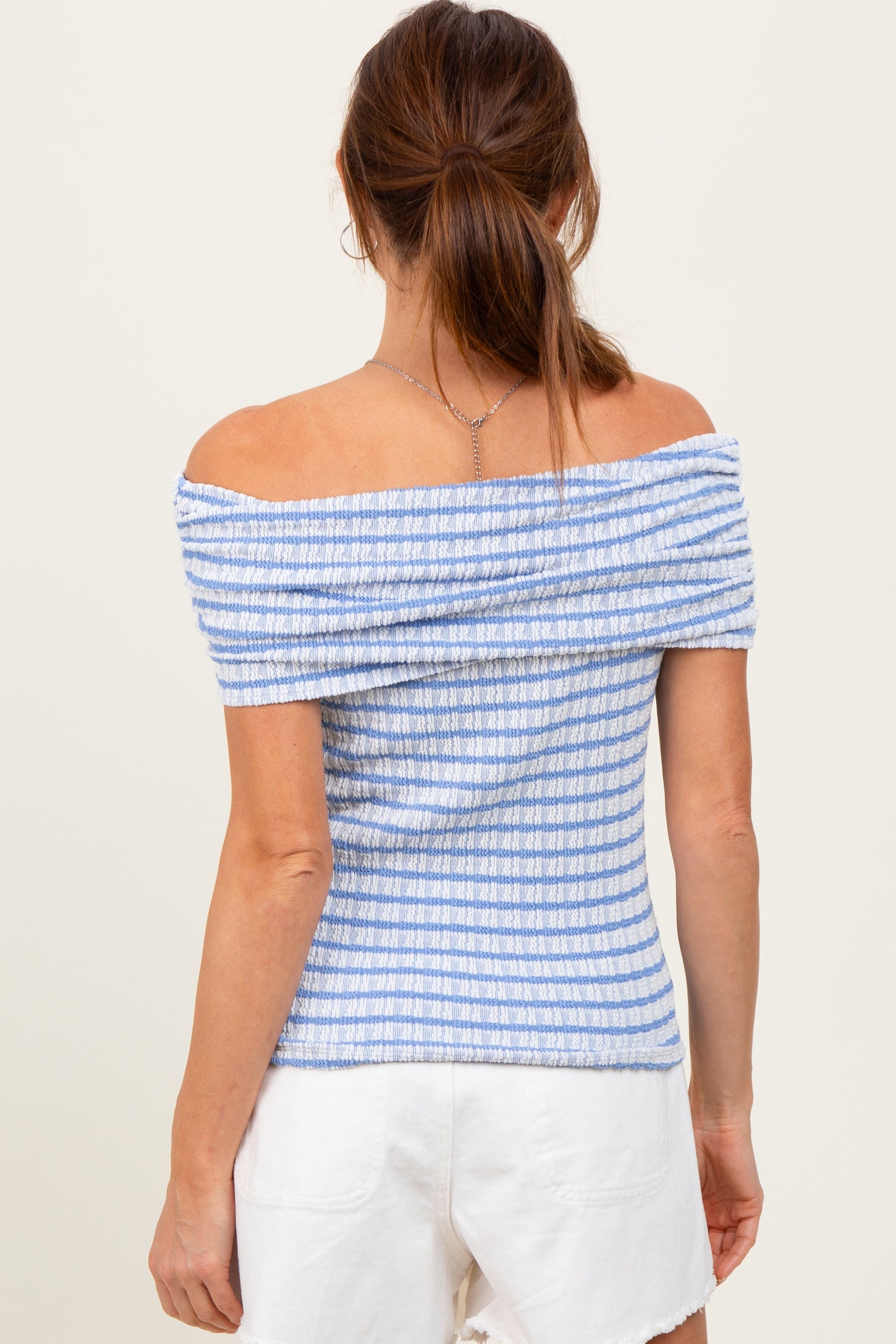Blue Off The Shoulder Striped Top