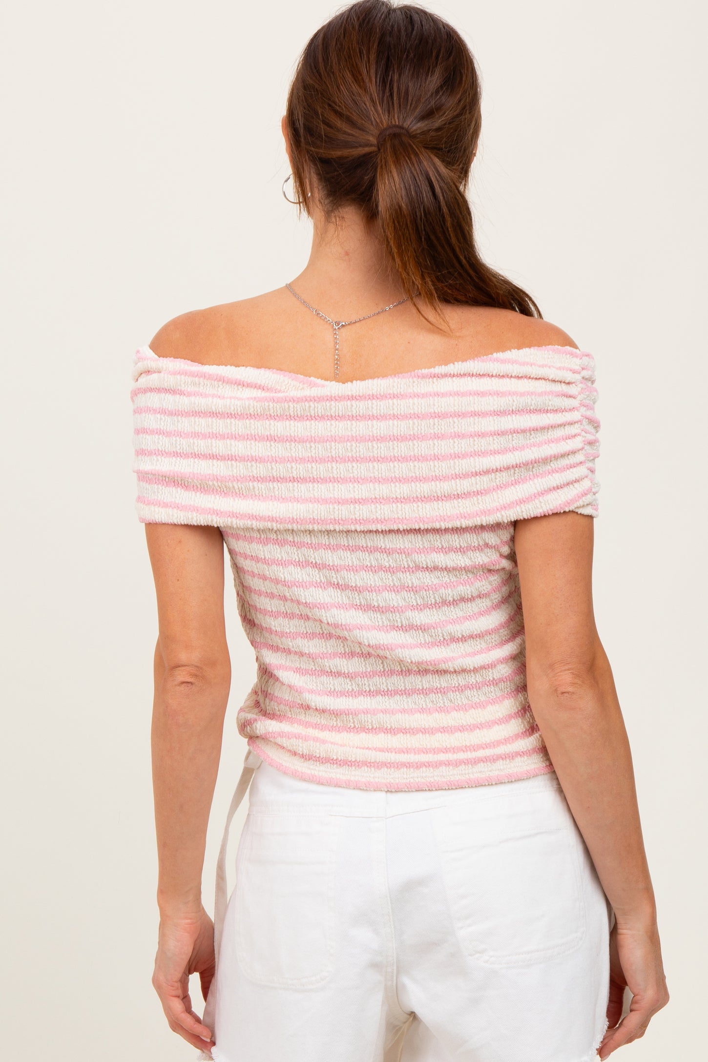 Light Pink Off The Shoulder Striped Top