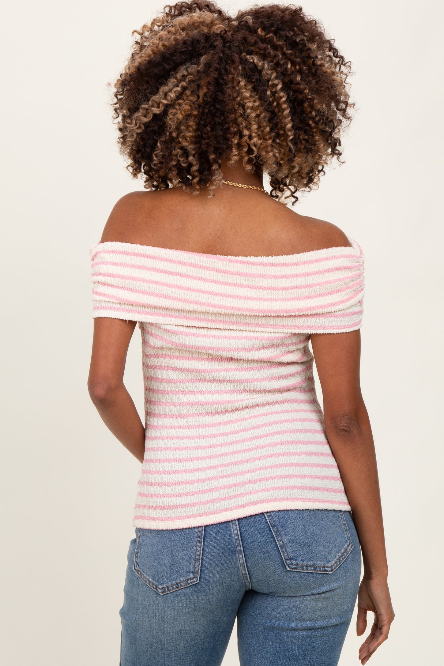 Light Pink Off The Shoulder Striped Maternity Top