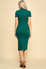 Hunter Green Mock Neck Short Sleeve Dress
