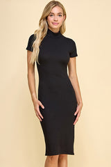 Black Mock Neck Short Sleeve Dress
