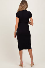 Black Mock Neck Short Sleeve Maternity Dress
