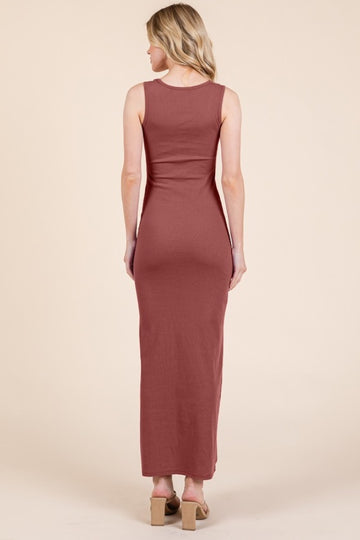 Rust Ribbed Basic Maxi Dress
