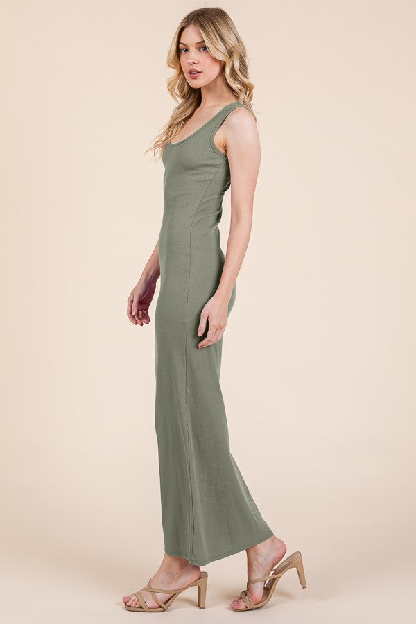 Light Olive Ribbed Basic Maternity Maxi Dress