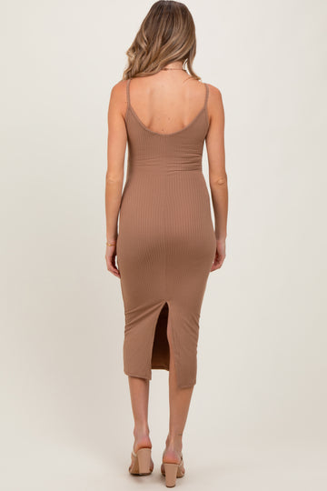 Taupe Ribbed Cami Maternity Midi Dress