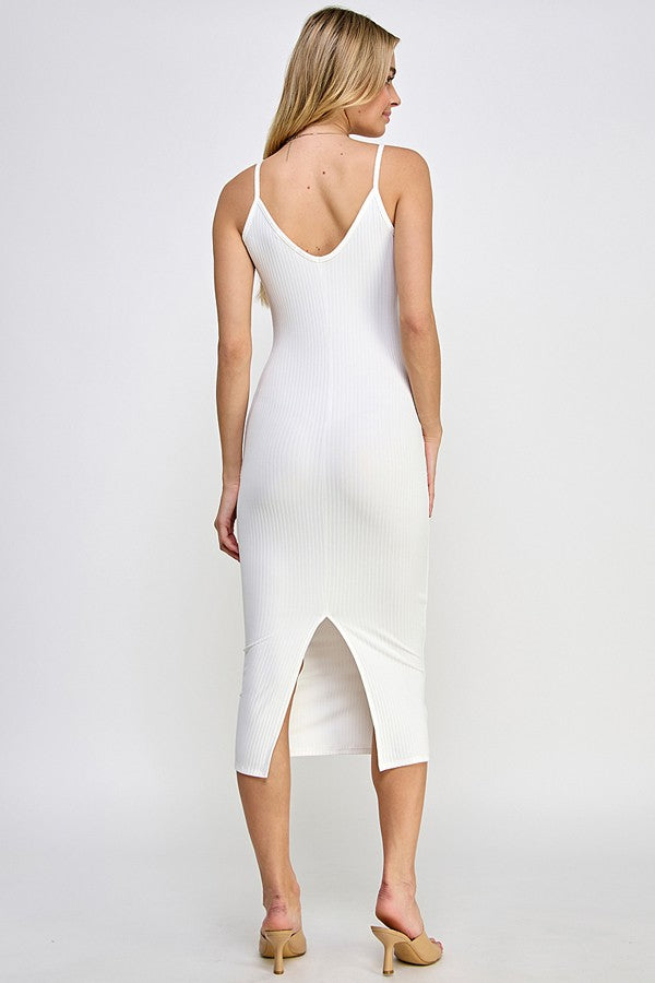 White Ribbed Cami Midi Dress PinkBlush White Ribbed Cami Midi Dress PinkBlush