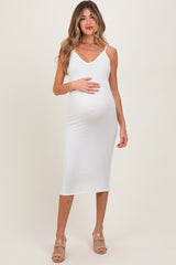 White Ribbed Cami Maternity Midi Dress