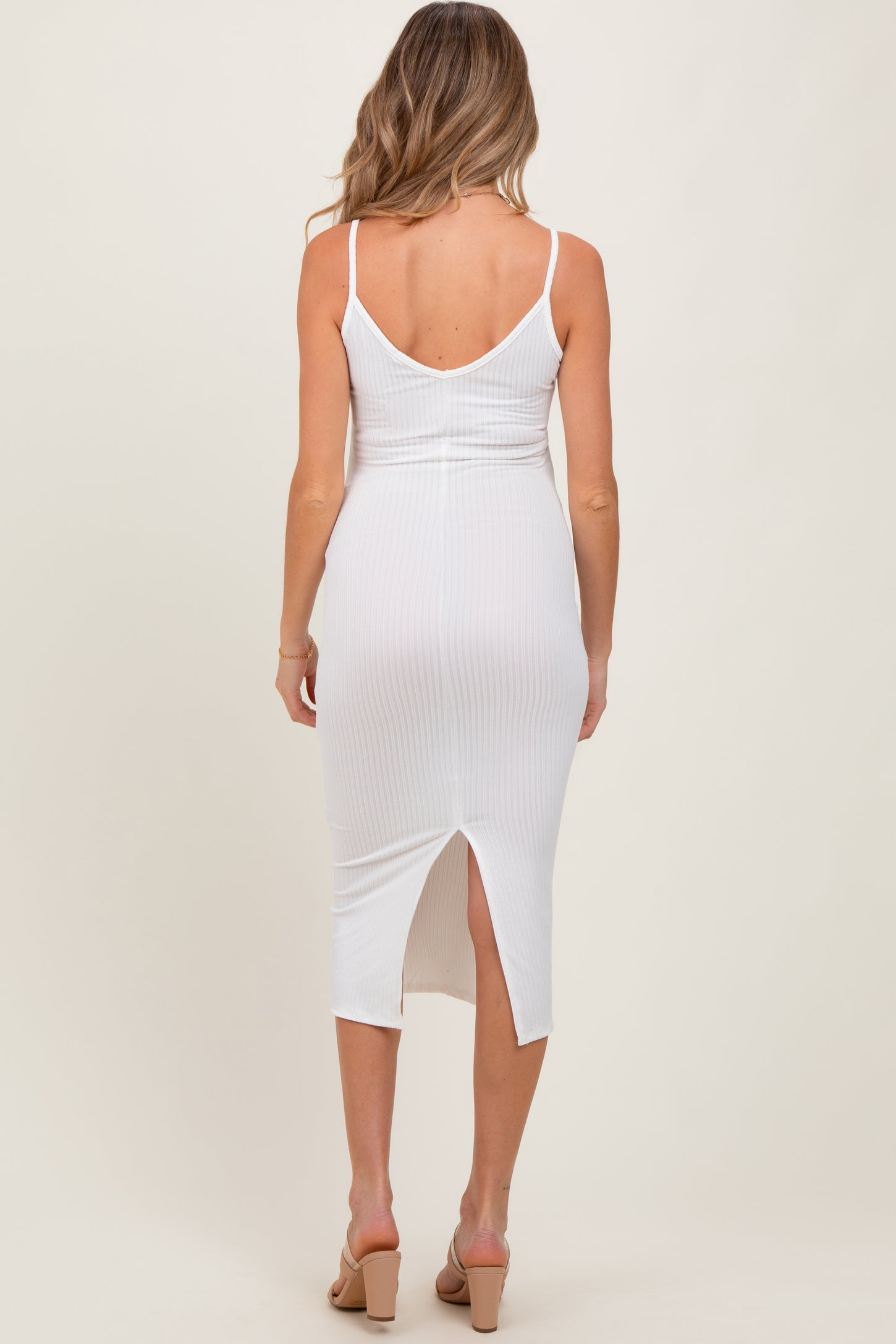 White Ribbed Cami Maternity Midi Dress White Ribbed Cami Maternity Midi Dress