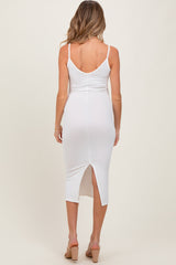 White Ribbed Cami Maternity Midi Dress