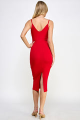 Red Ribbed Cami Midi Dress