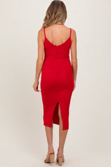 Red Ribbed Cami Maternity Midi Dress