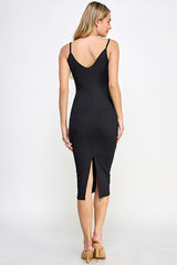 Black Ribbed Cami Midi Dress