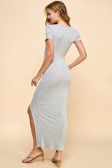 Heather Gray Short Sleeve Scoop Side Slit Dress