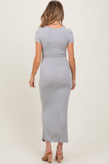 Heather Gray Short Sleeve Scoop Side Slit Maternity Dress
