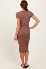Brown Asymmetrical Ruched T-Shirt Dress