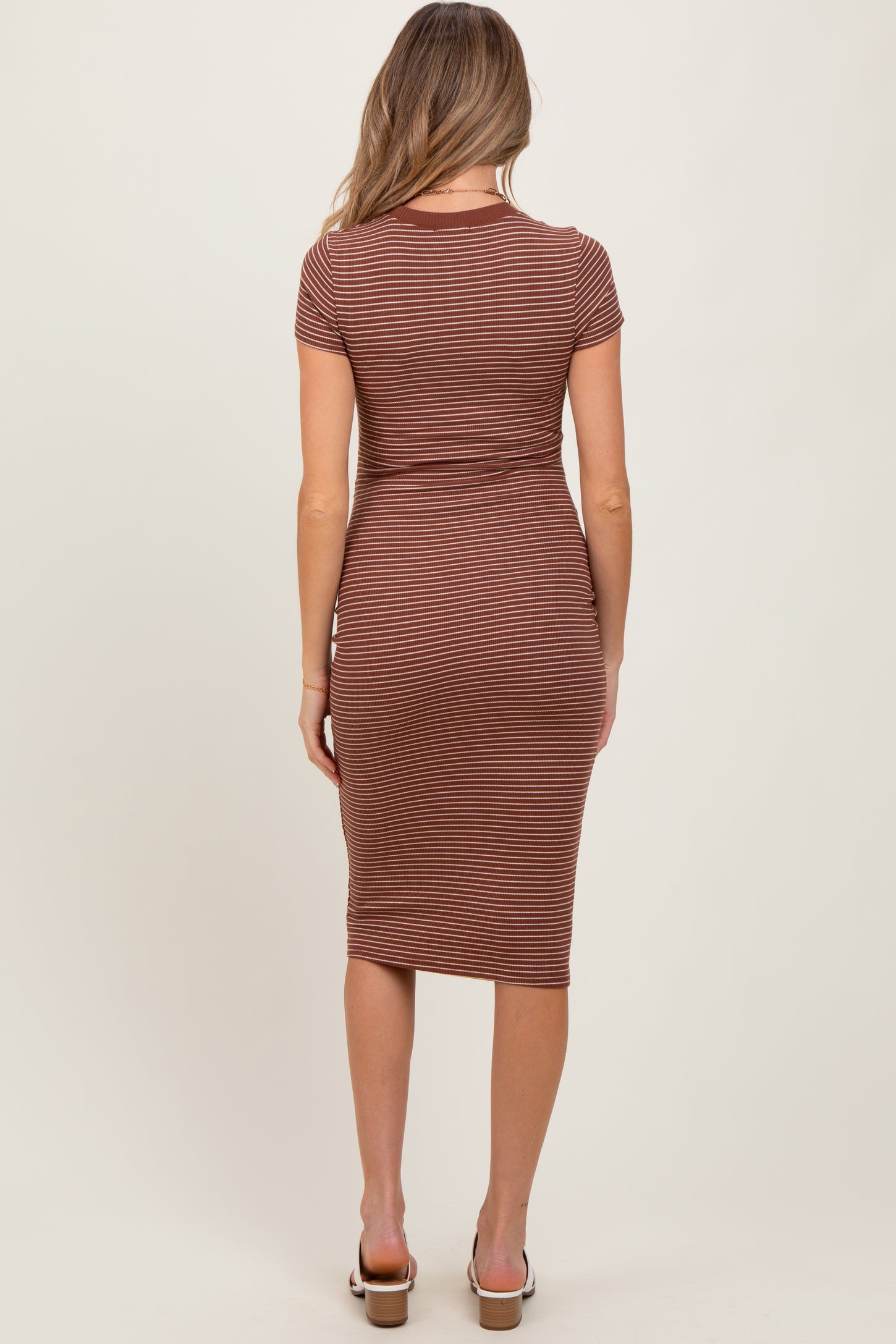 Brown Asymmetrical Ruched T-Shirt Maternity Dress