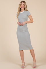 White/Black Asymmetrical Ruched T-Shirt Maternity Dress