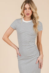 White/Black Asymmetrical Ruched T-Shirt Dress
