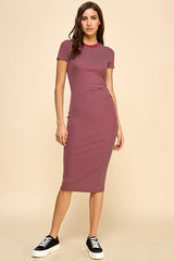 Burgundy Asymmetrical Ruched T-Shirt Maternity Dress