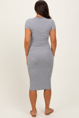 Gray Asymmetrical Ruched T-Shirt Maternity Dress