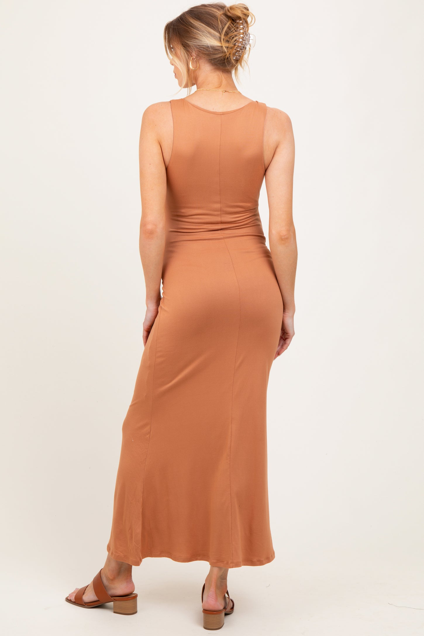 Camel Scoop Neck Fishtail Maternity Maxi Dress Camel Scoop Neck Fishtail Maternity Maxi Dress
