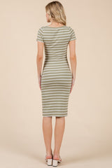 Sage Striped Double Layered Square Neck Midi Dress