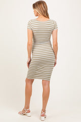 Sage Striped Double Layered Square Neck Maternity Midi Dress