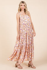 Peach Floral Sleeveless Tiered Maxi Dress