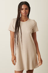 Beige Ribbed Knit Basic Short Sleeve Maternity T-Shirt Dress