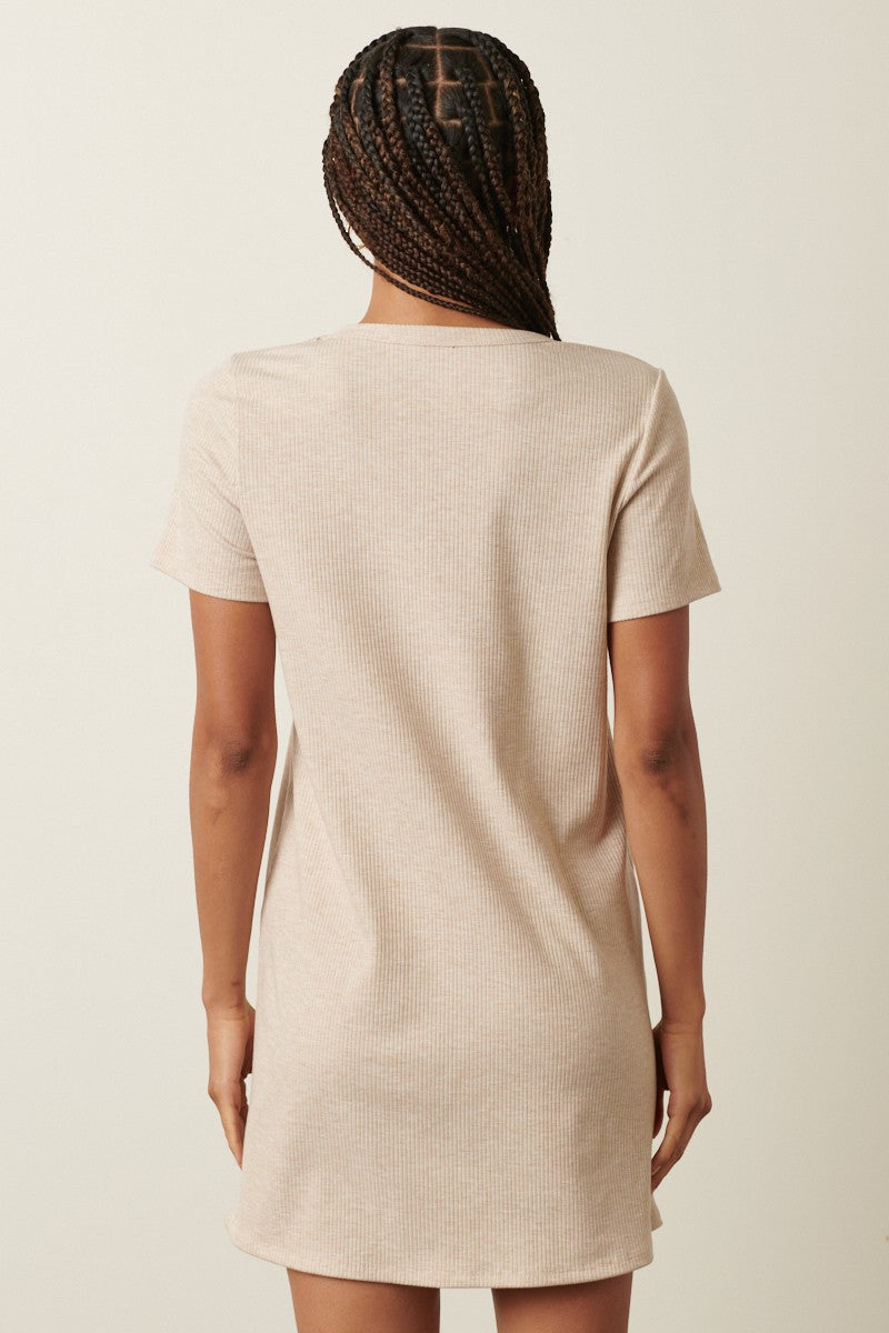 ribbed knit t shirt dress MOCHA / Small RIBBED KNIT SHORT SLEEVE MINI T-SHIRT DRESS