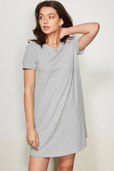Heather Grey Ribbed Knit Basic Short Sleeve T-Shirt Dress