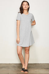 Heather Grey Ribbed Knit Basic Short Sleeve T-Shirt Dress