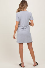Heather Grey Ribbed Knit Basic Short Sleeve Maternity T-Shirt Dress