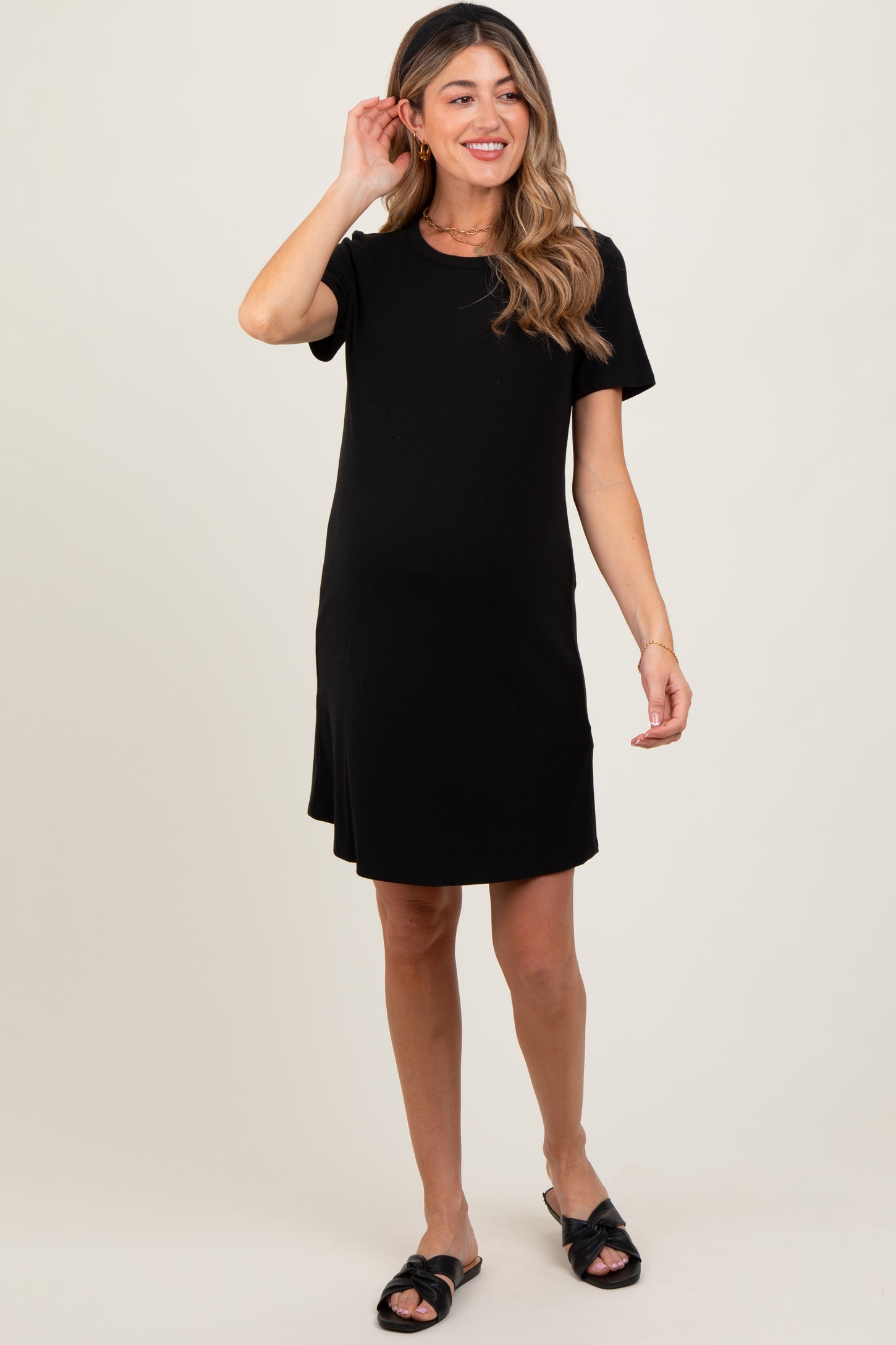 black maternity t shirt dress Black Pocket Front Maternity Midi T-Shirt Dress PinkBlush