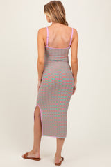 Pink Chevron Knit Cutout Fitted Maternity Midi Dress