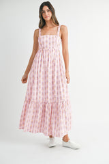 Pink Floral Print Ruffle Hem Maxi Dress