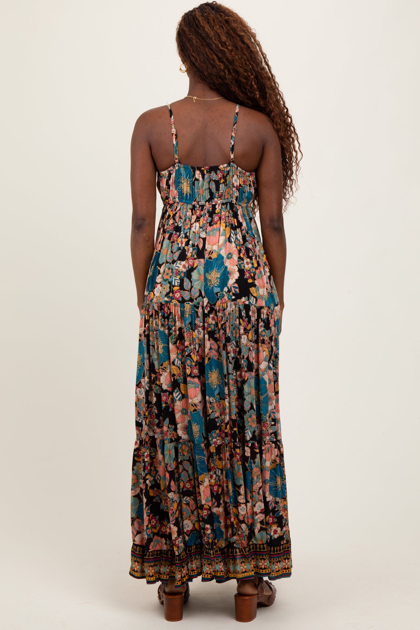 Black Floral Front Tie Tiered Maxi Dress PinkBlush Black Floral Front Tie Tiered Maxi Dress PinkBlush
