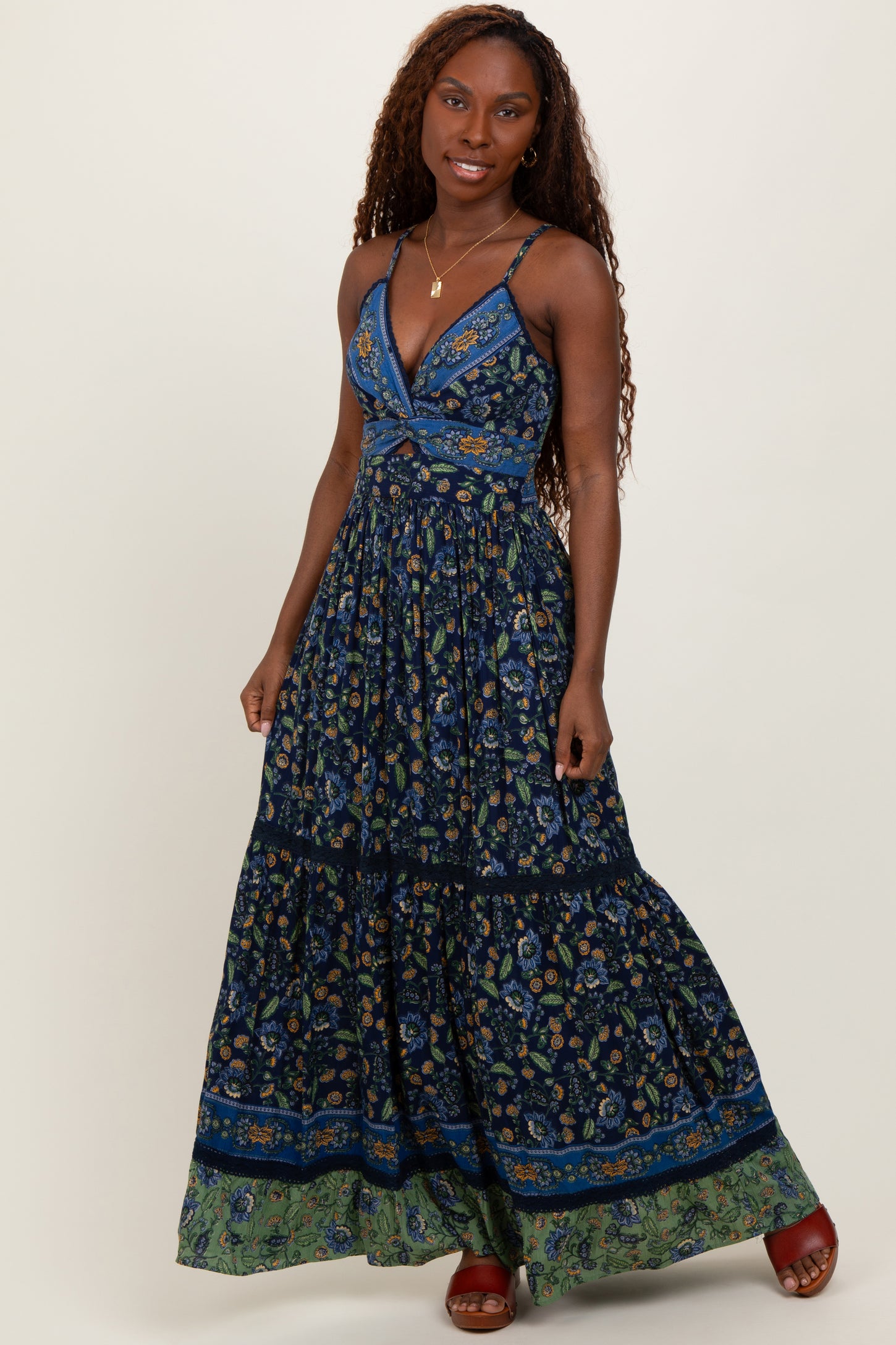 Navy Floral Twist Front Cutout Maxi Dress PinkBlush Navy Floral Twist Front Cutout Maxi Dress PinkBlush