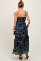 Navy Floral Twist Front Cutout Maternity Maxi Dress
