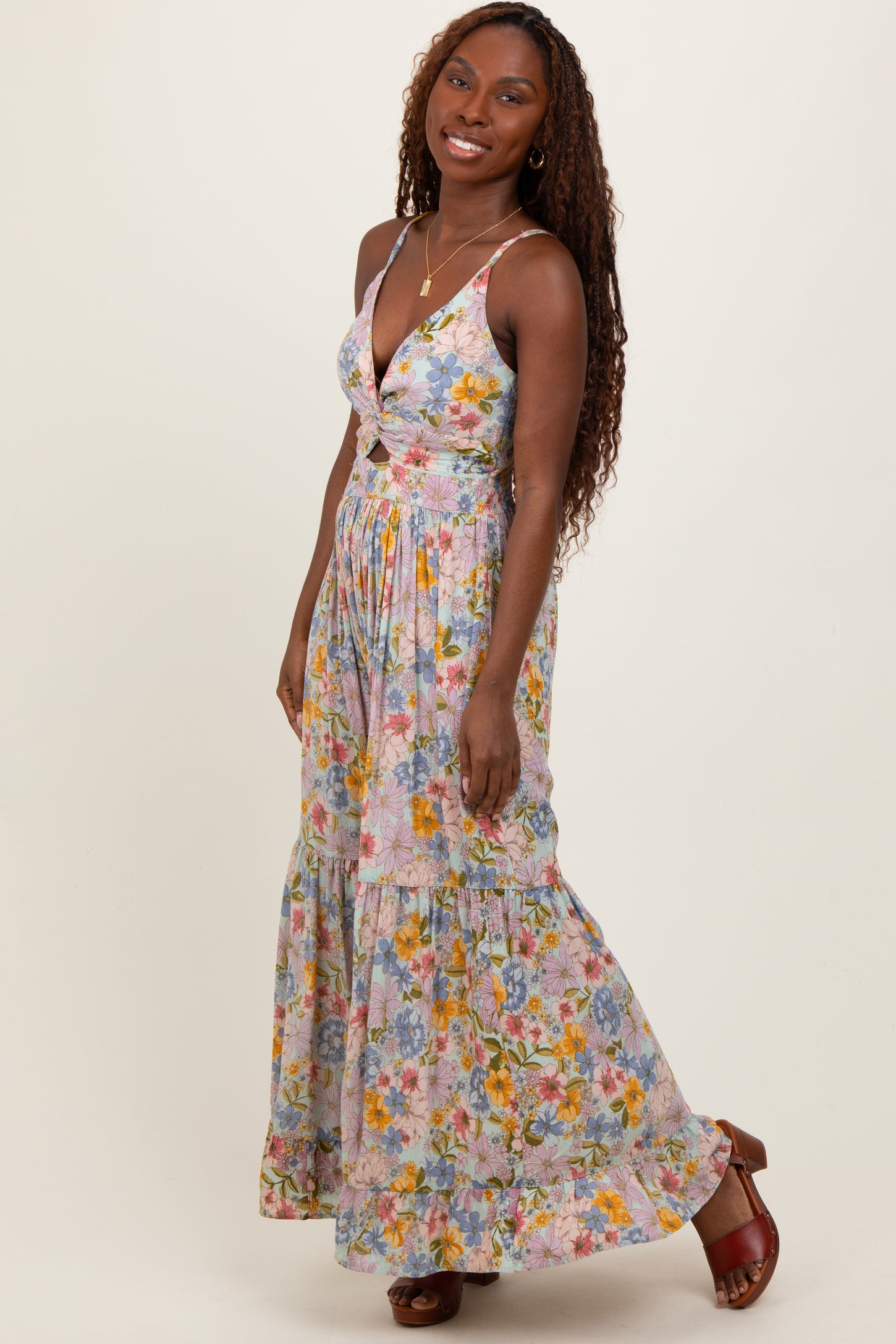 Mint Green Floral Twist Front Cutout Maternity Maxi Dress – PinkBlush