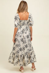 Ivory Rose Print Pleated Bodice Maternity Maxi Dress