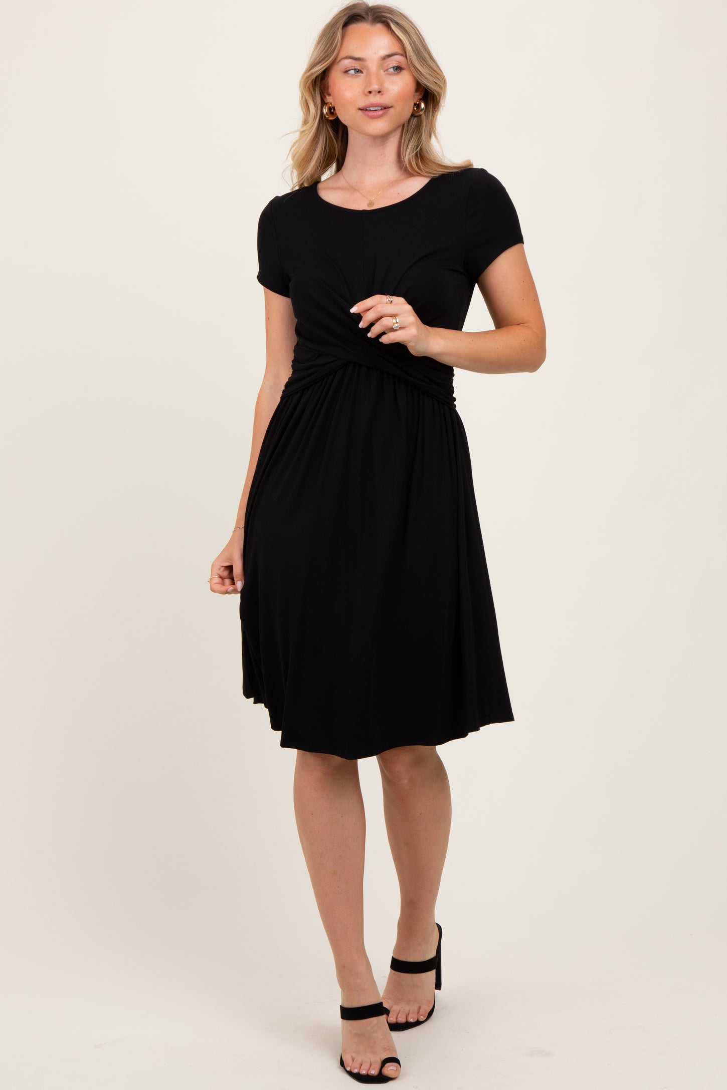 Black Twist Front Short Sleeve Dress PinkBlush Black Twist Front Short Sleeve Dress PinkBlush