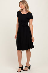 Black Twist Front Short Sleeve Dress