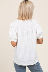 Ivory Ribbed Puffed Sleeve Maternity Top