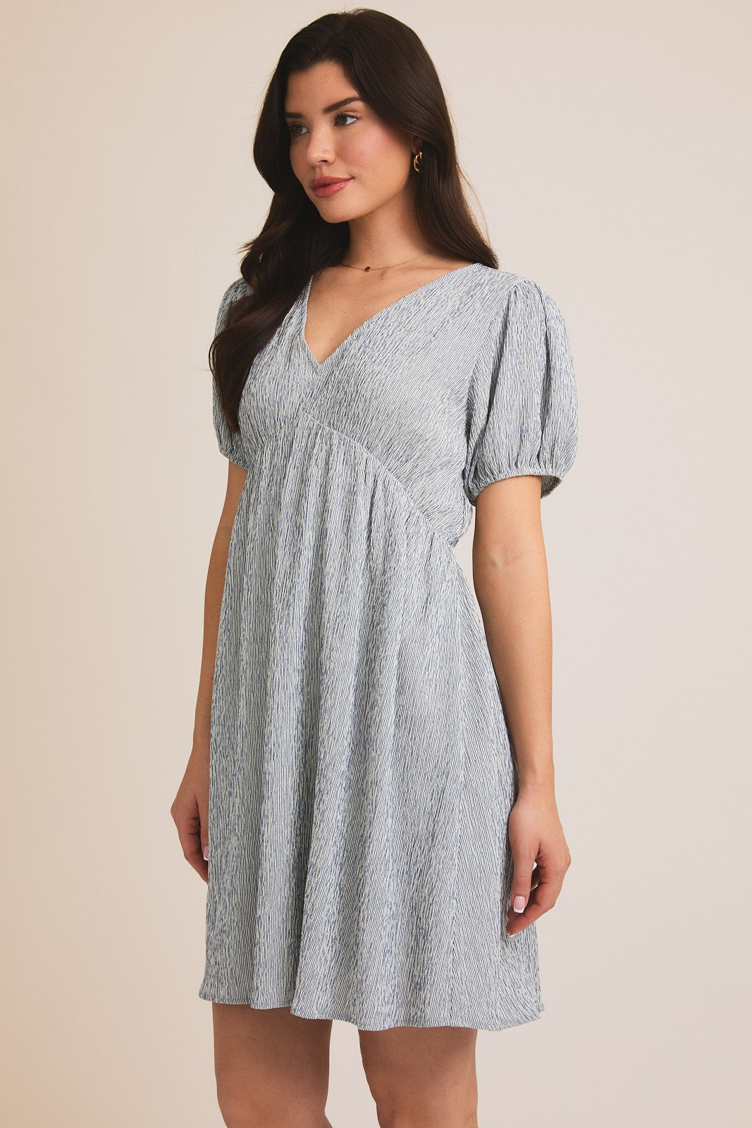 Navy Stripe Back Button Up Cutout Mini Dress