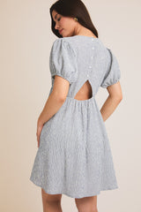 Navy Stripe Back Button Up Cutout Mini Dress