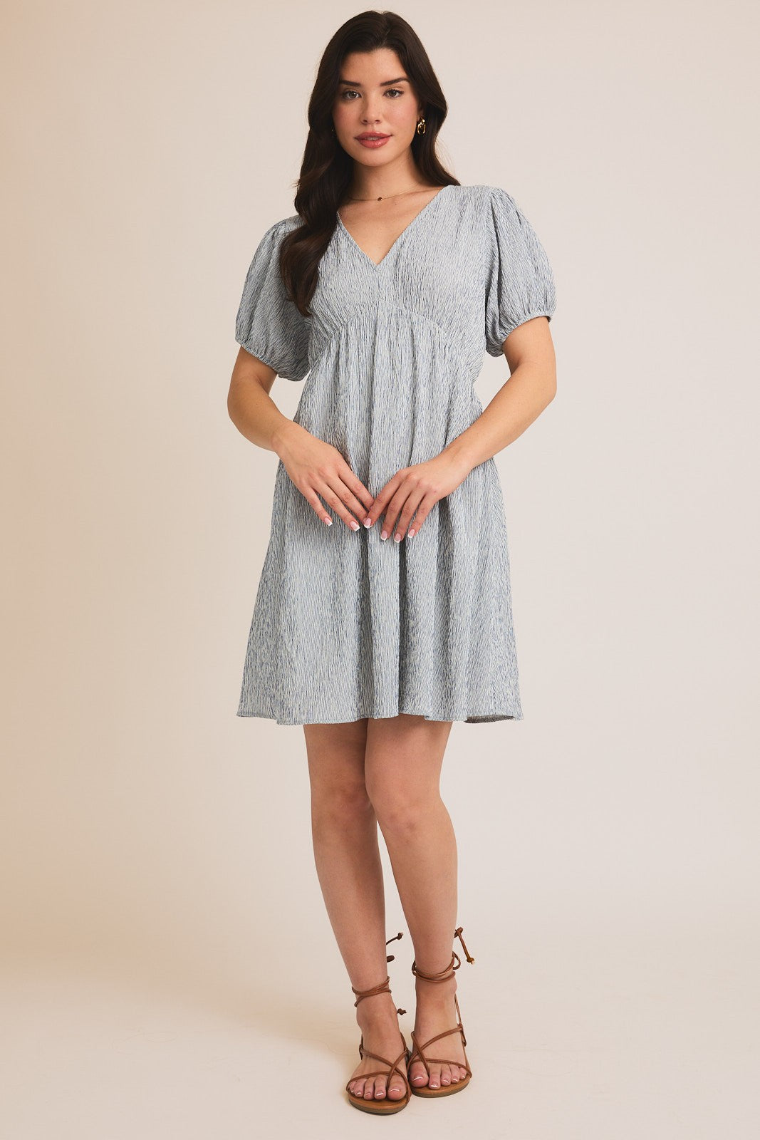 Navy Stripe Back Button Up Cutout Mini Dress